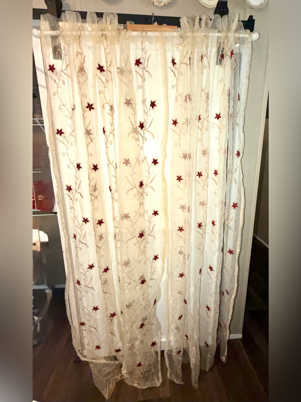Embroidered Sheer Floral Curtain Panel - sets of 2